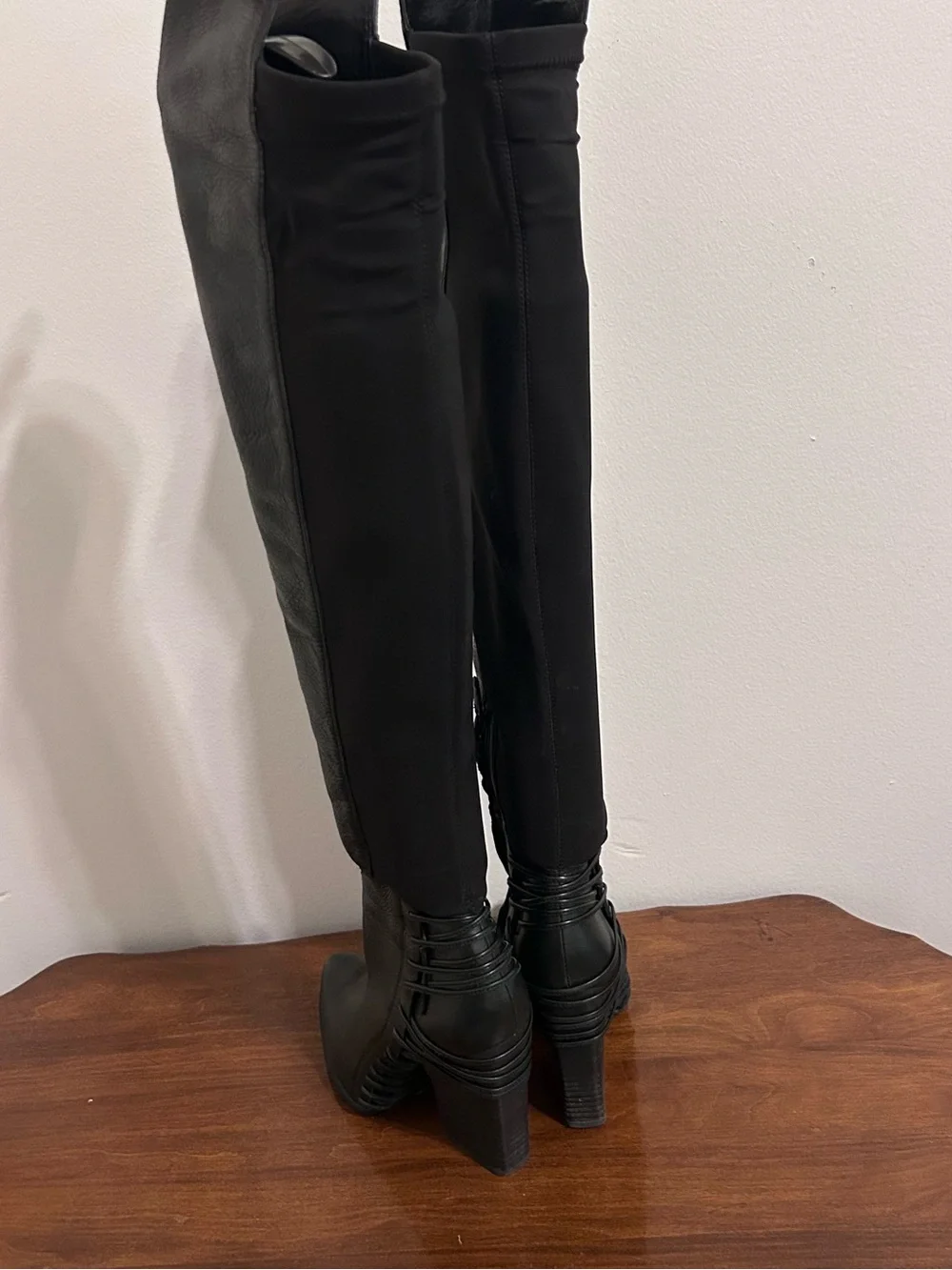 Dolce Vita Black Over-the-Knee Leather & Stretch Block Heel Boots Size 8